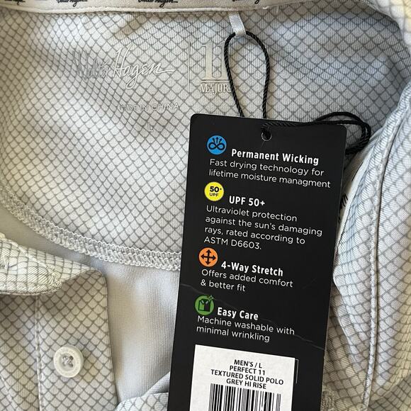 WALTER HAGEN P11 Textured Stripe Performance Polo Shirt Size L Gray Golf UPF 50 - Picture 7 of 9